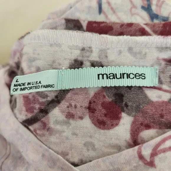 Maurices Womens Large V-Neck Burnout Graphic Tee Rhinestone Scroll Print - Picture 3 of 5